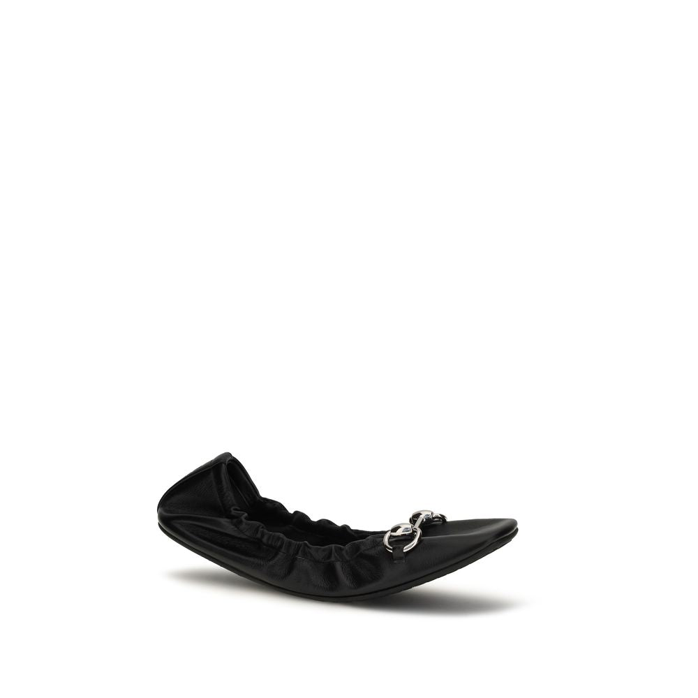 2026 New Arrival Gucci Black Calf Leather Bos Taurus Ballet Flats
