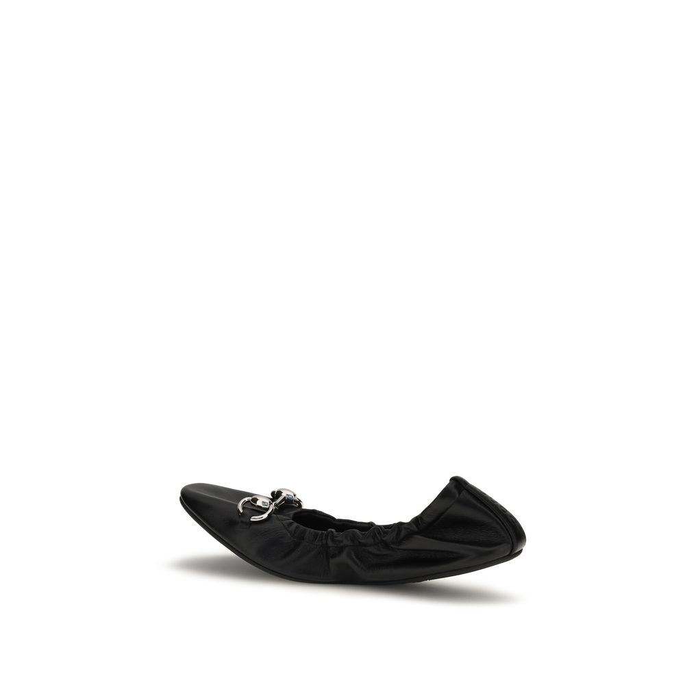 2026 New Arrival Gucci Black Calf Leather Bos Taurus Ballet Flats