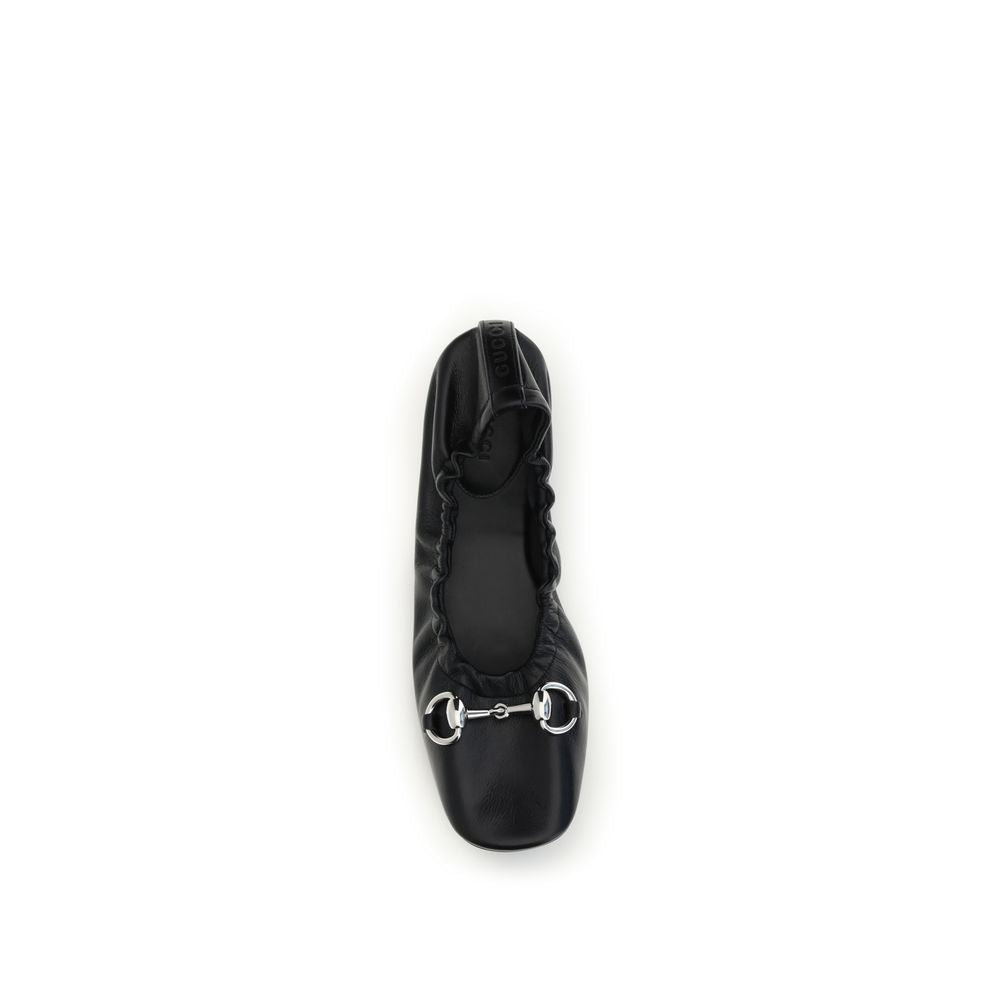 2026 New Arrival Gucci Black Calf Leather Bos Taurus Ballet Flats