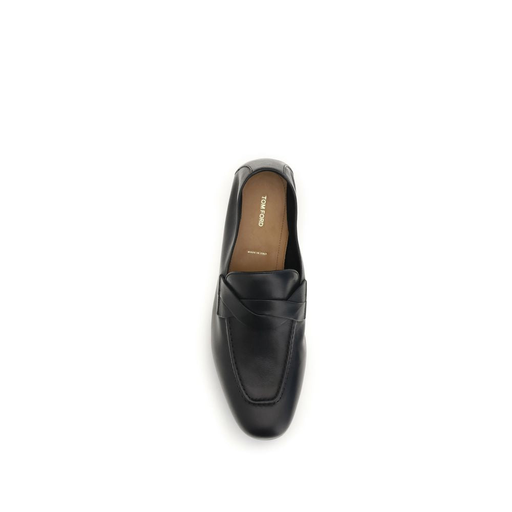 2026 New Arrival Tom Ford Black Calf Leather Bos Taurus Slip-On Loafers