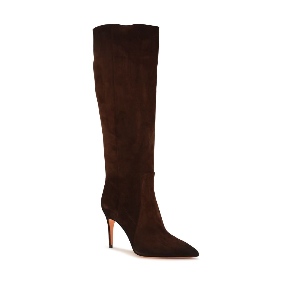2026 New Arrival Santoni Brown Calf Leather Bos Taurus High Heel Boots