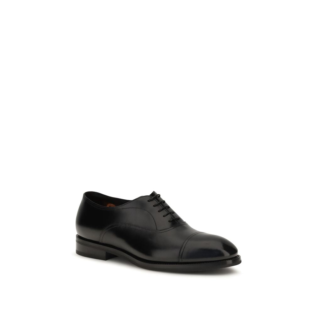 2026 New Arrival Santoni Black Calf Leather Bos Taurus Oxfords And Derbies