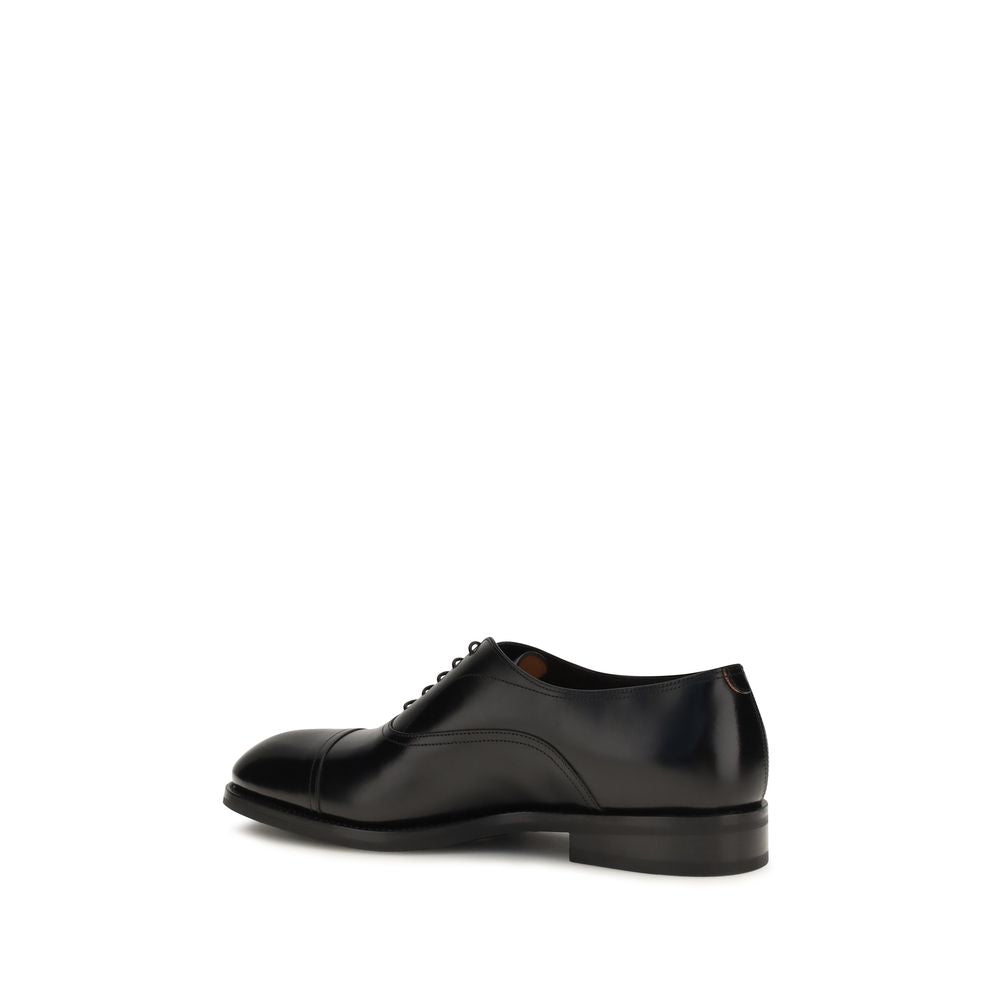 2026 New Arrival Santoni Black Calf Leather Bos Taurus Oxfords And Derbies