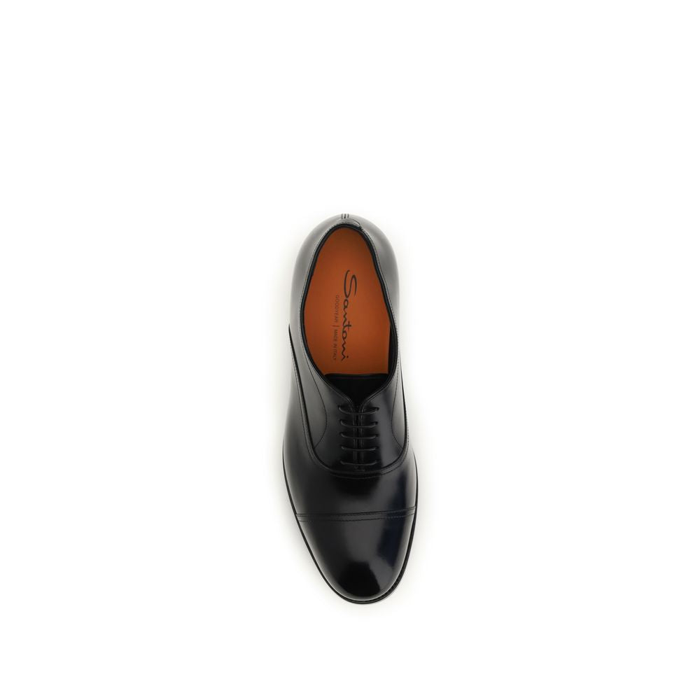 2026 New Arrival Santoni Black Calf Leather Bos Taurus Oxfords And Derbies