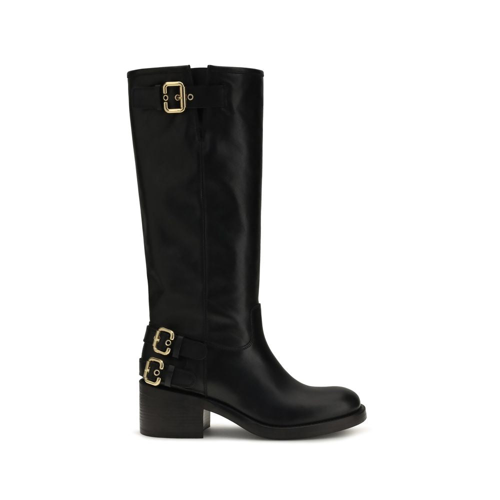 2026 New Arrival Chloé Black Calf Leather Bos Taurus Flat Boots