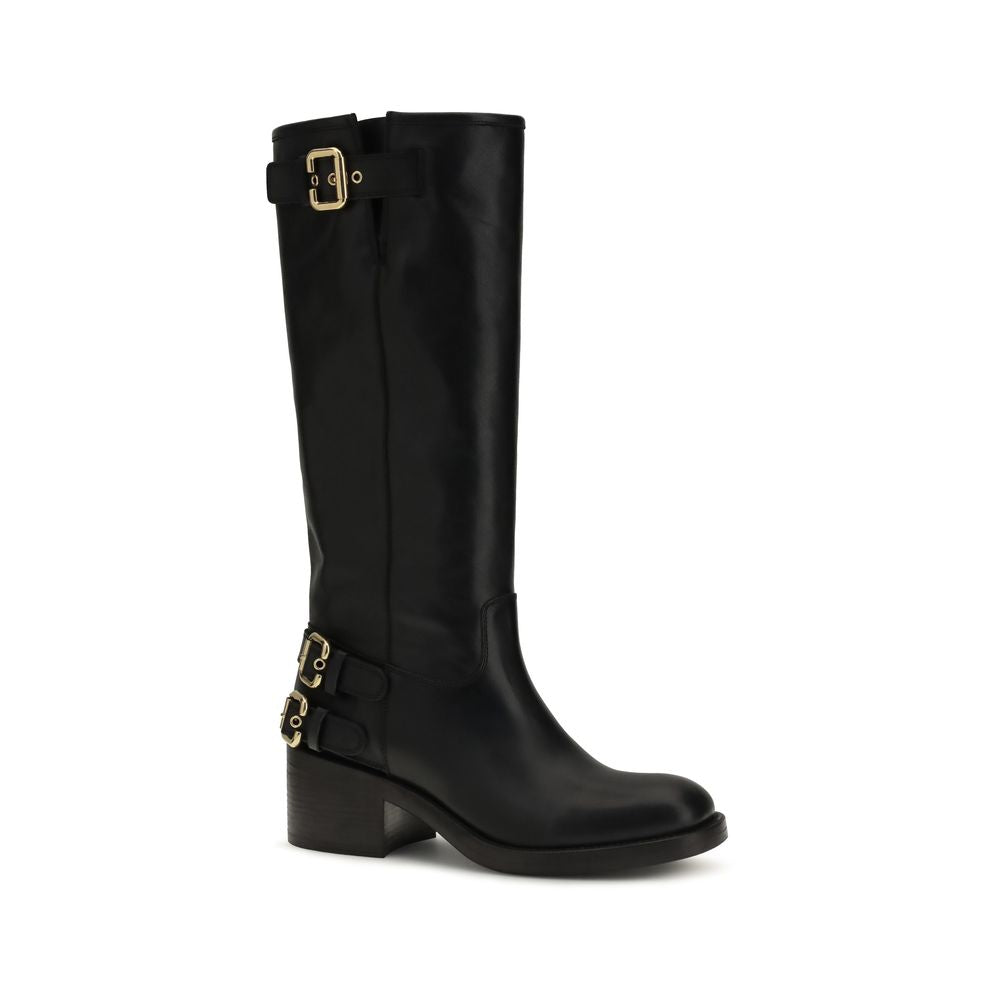 2026 New Arrival Chloé Black Calf Leather Bos Taurus Flat Boots