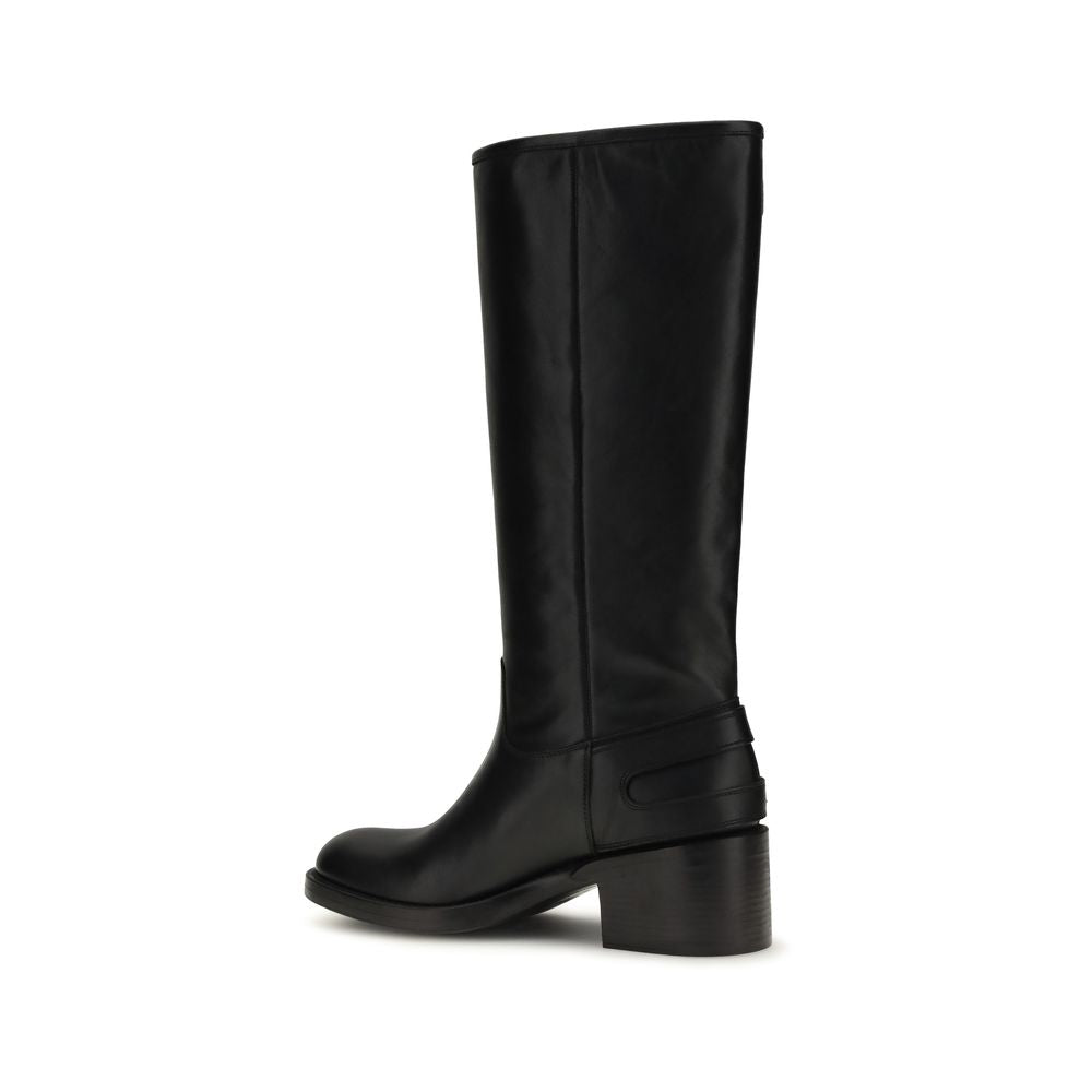 2026 New Arrival Chloé Black Calf Leather Bos Taurus Flat Boots