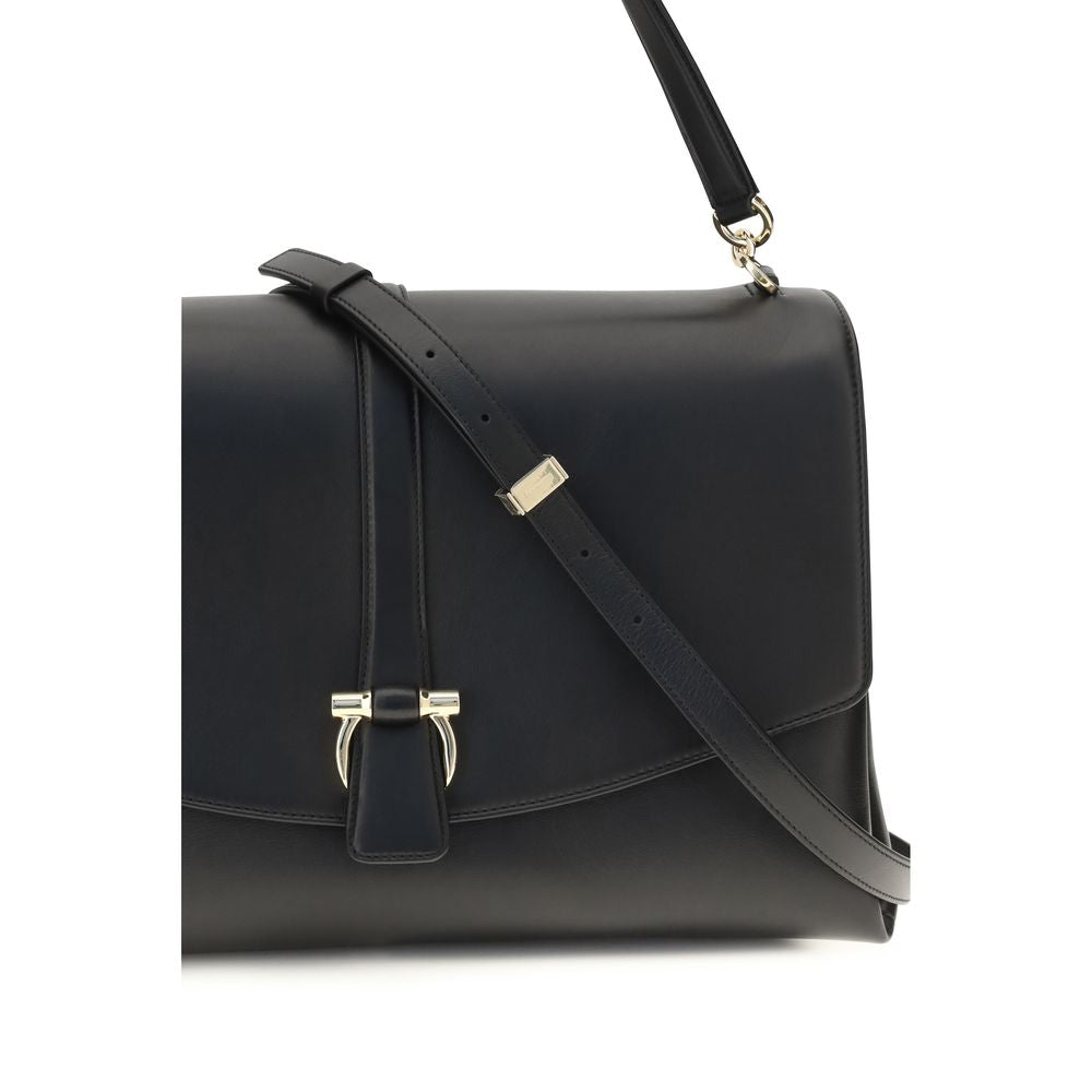 2026 New Arrival Ferragamo Black Calf Leather Bos Taurus Shoulder Bag