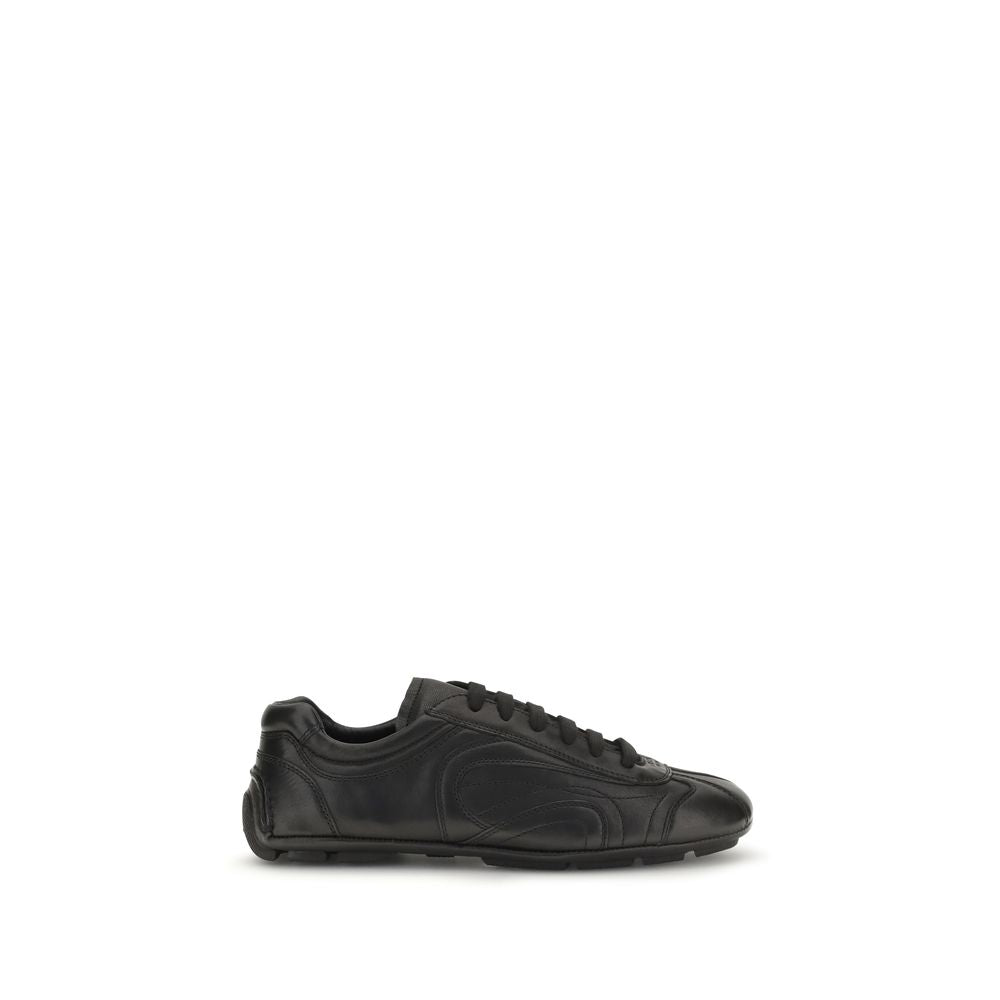 2026 New Arrival Prada Black Calf Leather Bos Taurus Low Top Sneakers