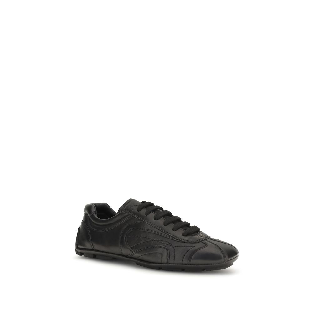 2026 New Arrival Prada Black Calf Leather Bos Taurus Low Top Sneakers