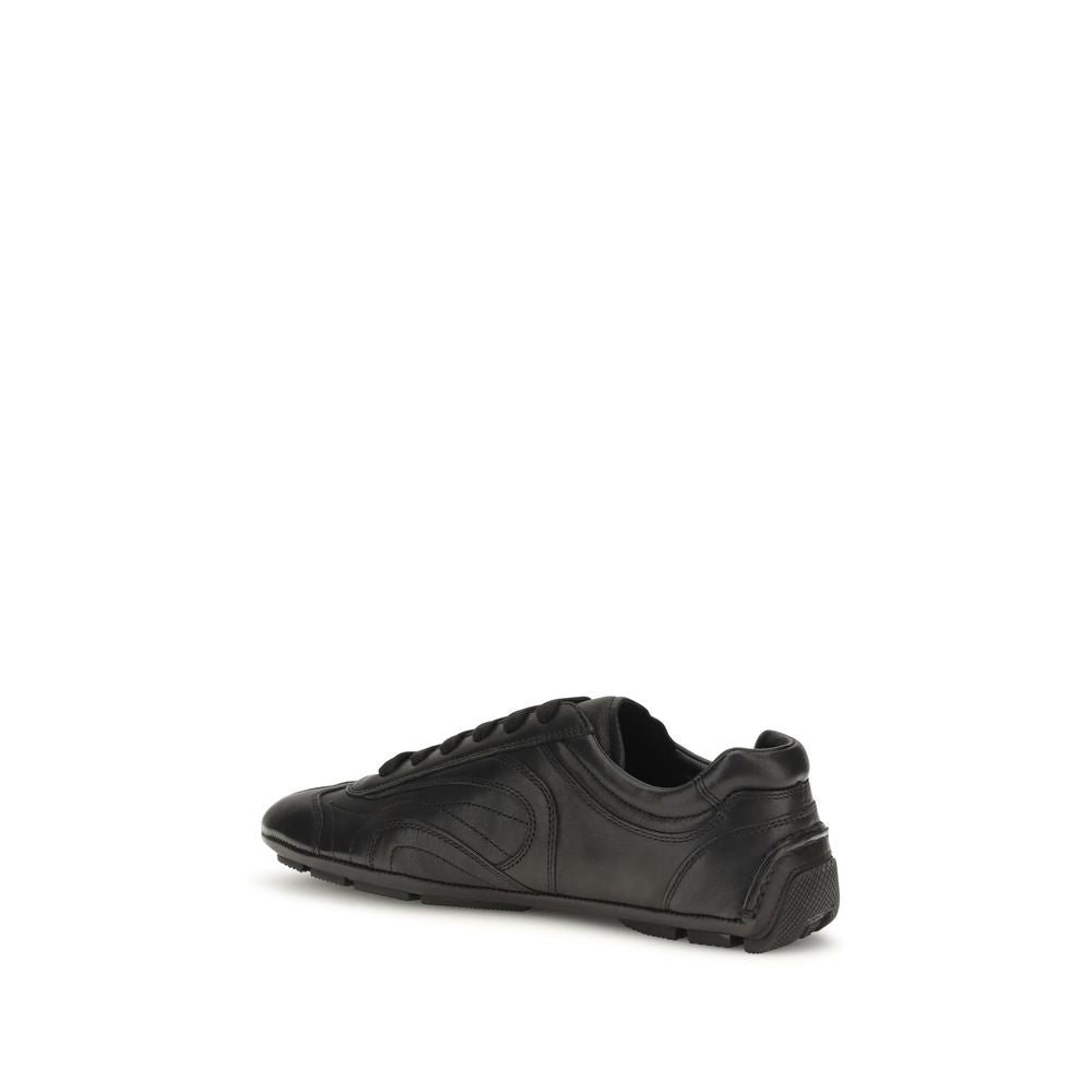 2026 New Arrival Prada Black Calf Leather Bos Taurus Low Top Sneakers