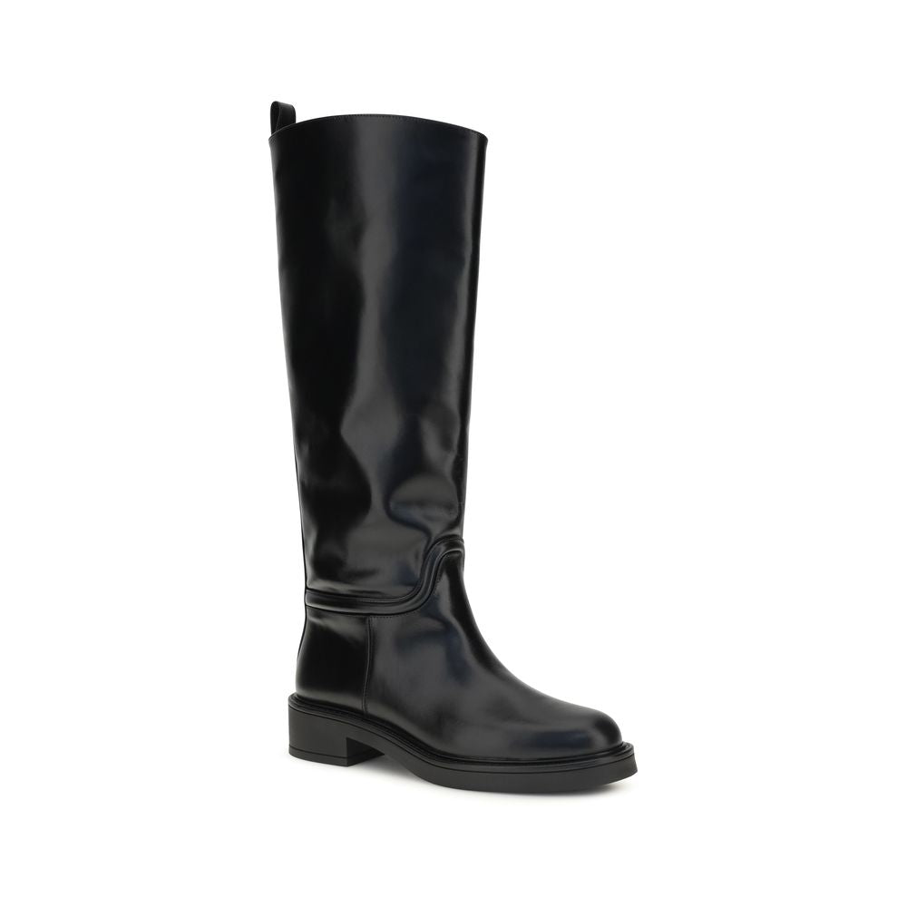 2026 New Arrival Stuart Weitzman Black Calf Leather Bos Taurus Flat Boots