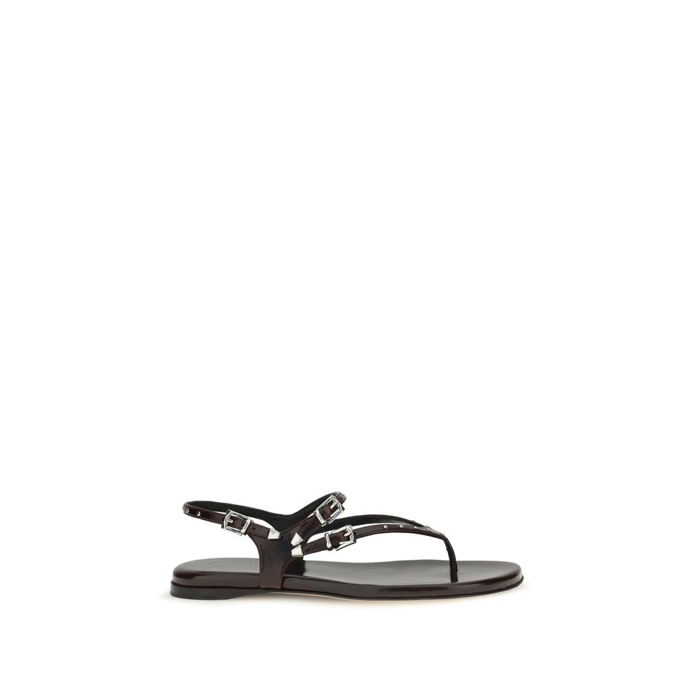 2026 New Arrival Chloé Black Calf Leather Bos Taurus Flat Sandals