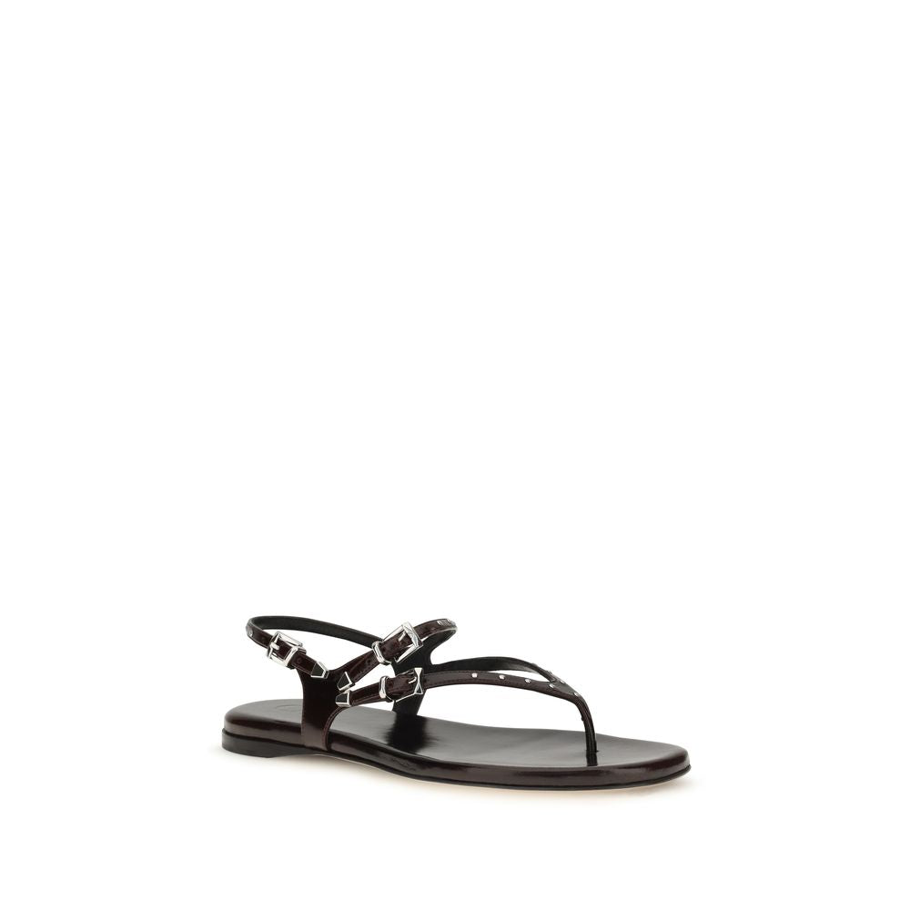 2026 New Arrival Chloé Black Calf Leather Bos Taurus Flat Sandals