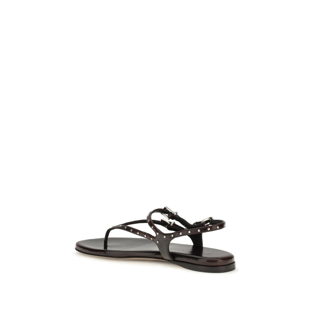 2026 New Arrival Chloé Black Calf Leather Bos Taurus Flat Sandals