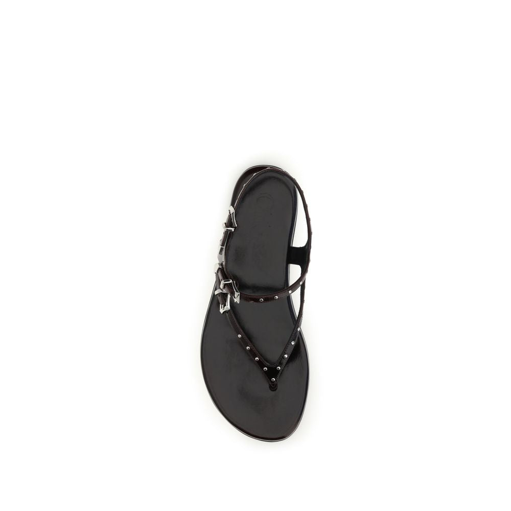 2026 New Arrival Chloé Black Calf Leather Bos Taurus Flat Sandals