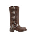 2026 New Arrival Miu Miu Brown Calf Leather Bos Taurus Lace-Up Boots