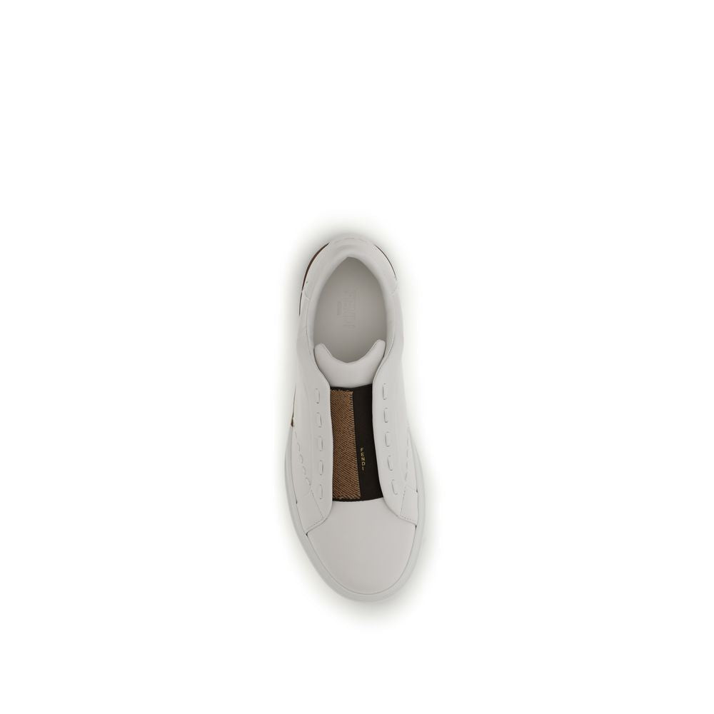2026 New Arrival Fendi White Calf Leather Bos Taurus Low Top Sneakers