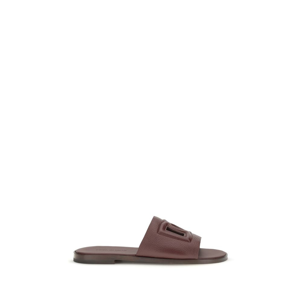 2026 New Arrival Dolce & Gabbana Brown Calf Leather Bos Taurus Flat Sandals