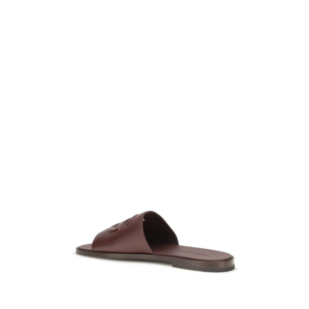 2026 New Arrival Dolce & Gabbana Brown Calf Leather Bos Taurus Flat Sandals