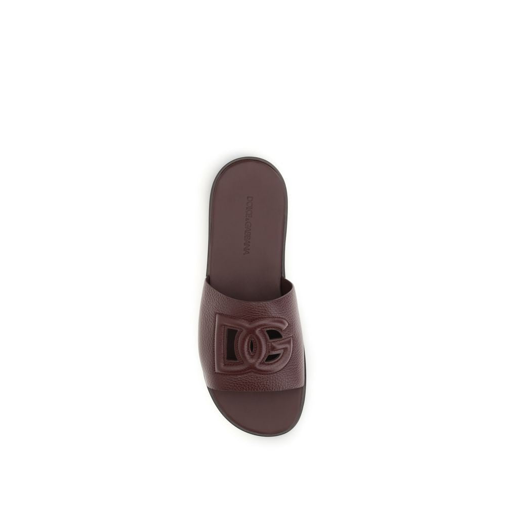 2026 New Arrival Dolce & Gabbana Brown Calf Leather Bos Taurus Flat Sandals