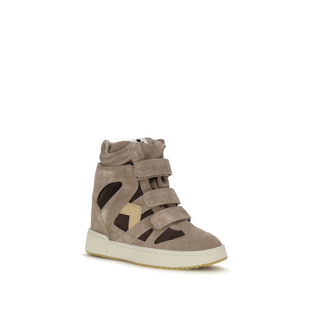 2026 New Arrival Isabel Marant Beige Calf Leather Bos Taurus High Top Sneakers