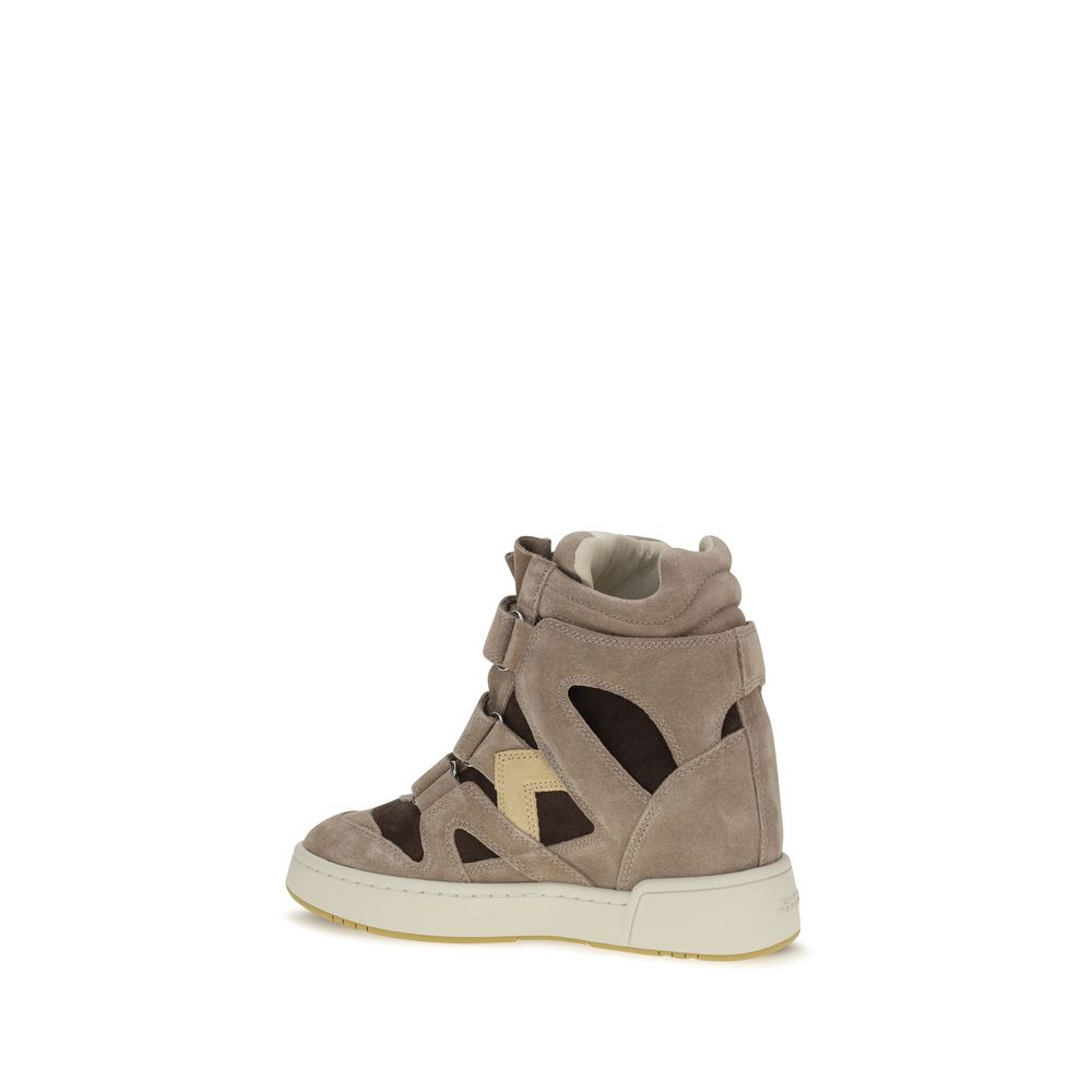 2026 New Arrival Isabel Marant Beige Calf Leather Bos Taurus High Top Sneakers