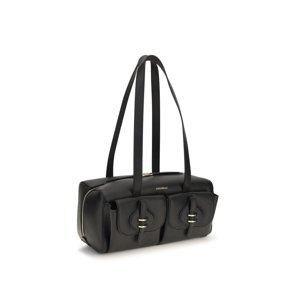 2026 New Arrival Coccinelle Black Calf Leather Bos Taurus Shoulder Bag