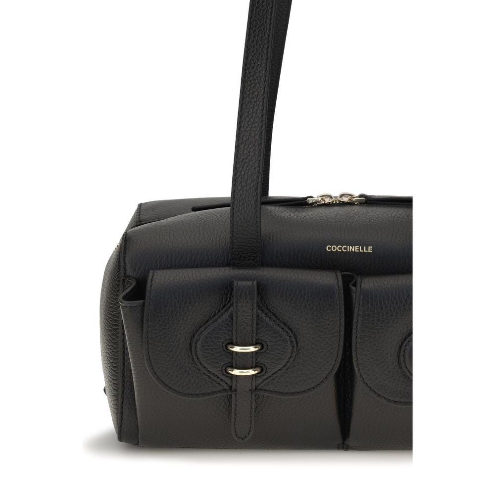 2026 New Arrival Coccinelle Black Calf Leather Bos Taurus Shoulder Bag