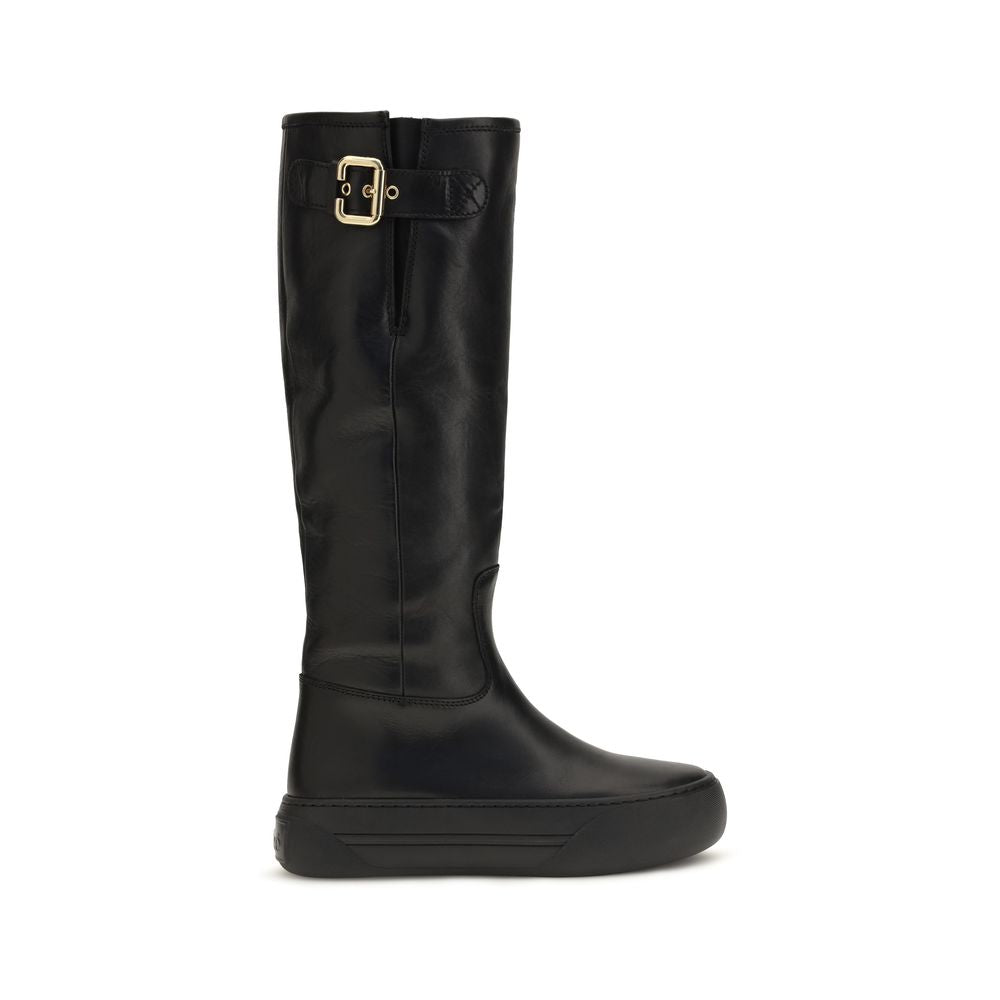 2026 New Arrival Chloé Black Calf Leather Bos Taurus Flat Boots