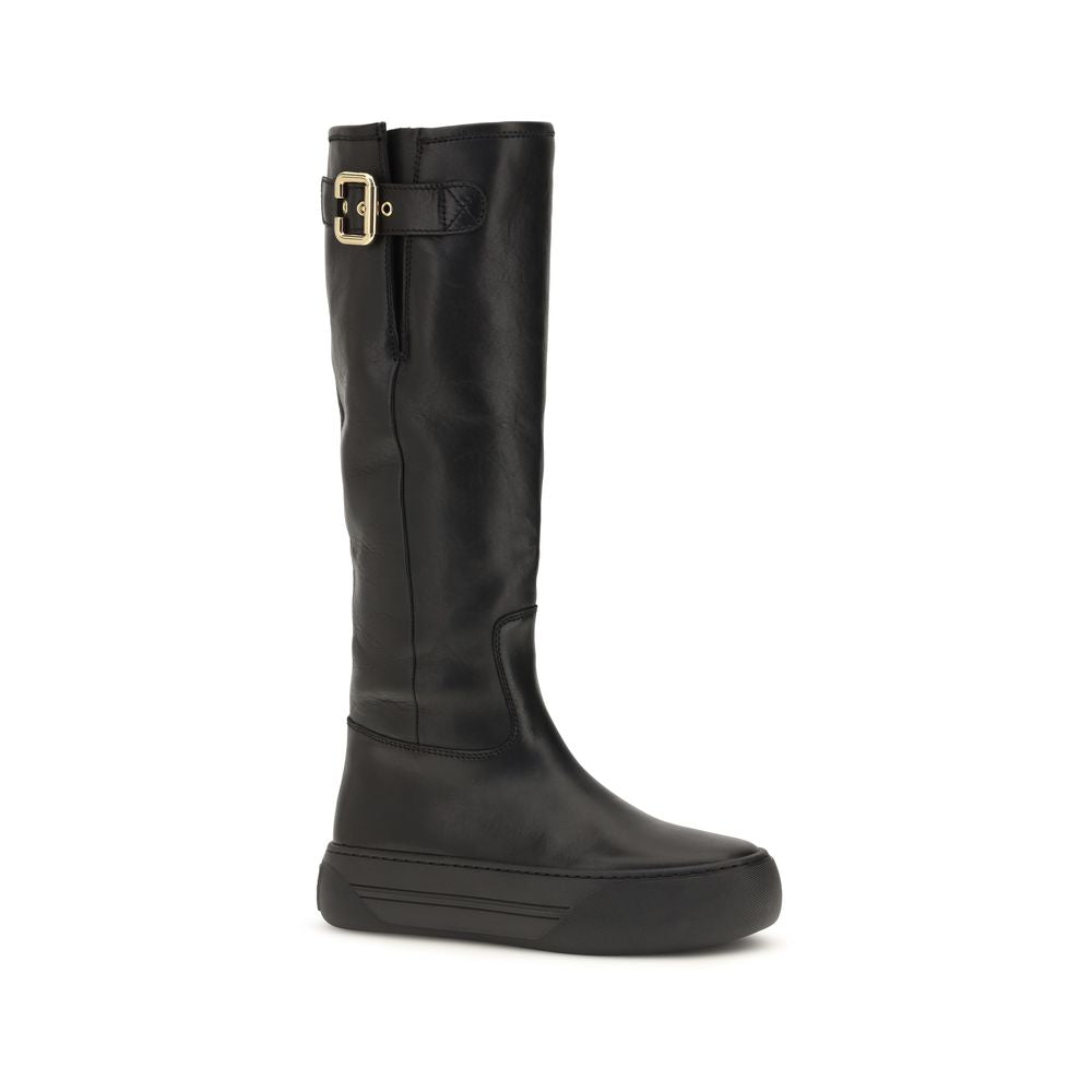 2026 New Arrival Chloé Black Calf Leather Bos Taurus Flat Boots
