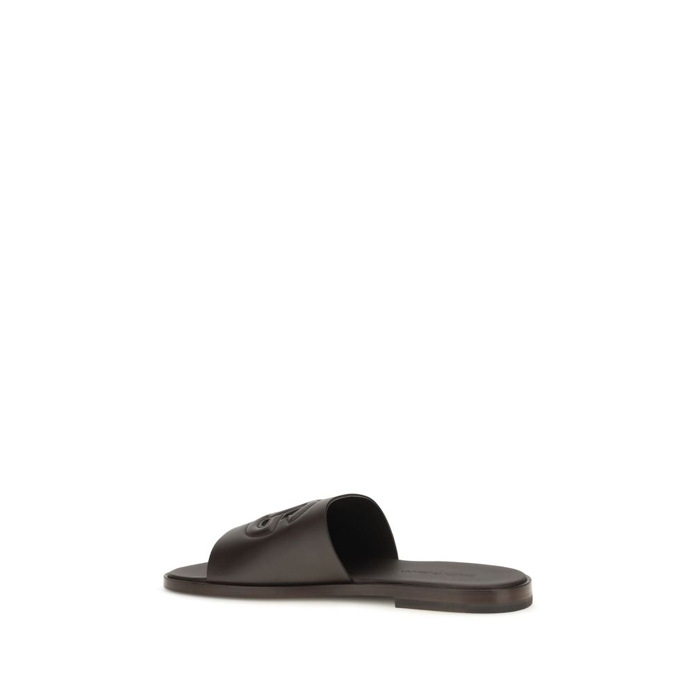 2026 New Arrival Dolce & Gabbana Brown Calf Leather Bos Taurus Flat Sandals