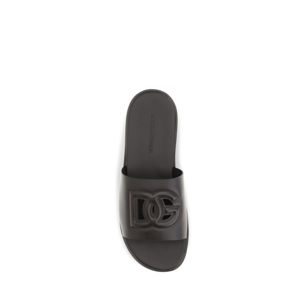 2026 New Arrival Dolce & Gabbana Brown Calf Leather Bos Taurus Flat Sandals