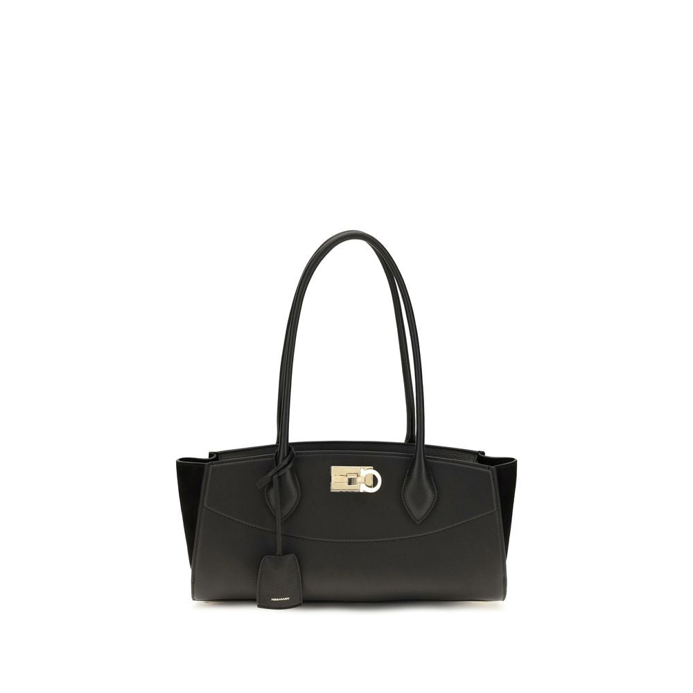2026 New Arrival Ferragamo Black Calf Leather Bos Taurus Shoulder Bag