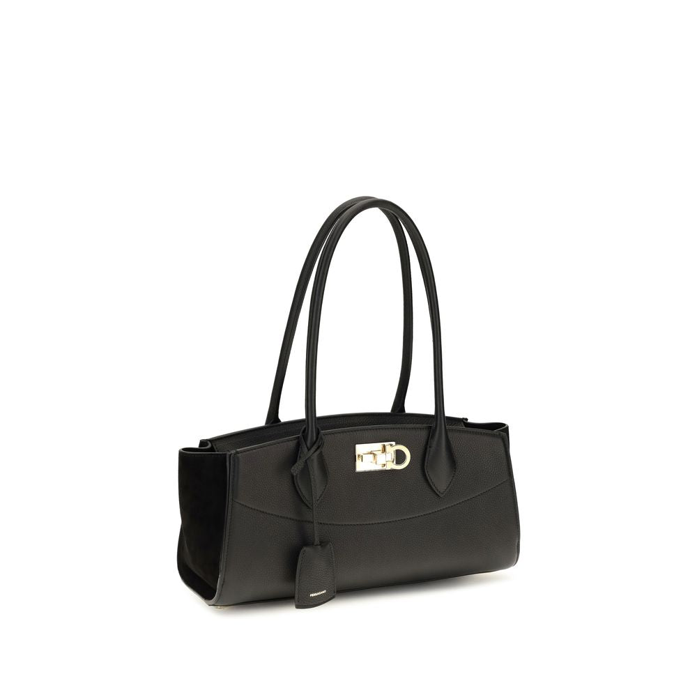 2026 New Arrival Ferragamo Black Calf Leather Bos Taurus Shoulder Bag