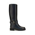 2026 New Arrival Valentino Garavani Black Calf Leather Bos Taurus Flat Boots