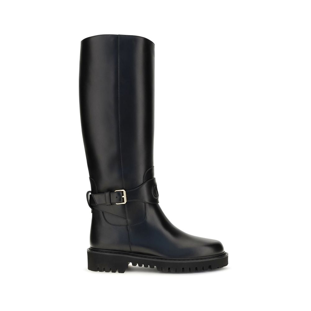 2026 New Arrival Valentino Garavani Black Calf Leather Bos Taurus Flat Boots