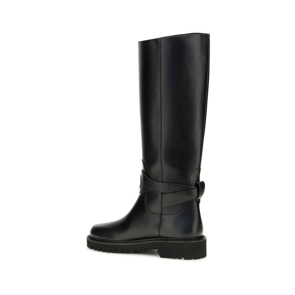 2026 New Arrival Valentino Garavani Black Calf Leather Bos Taurus Flat Boots