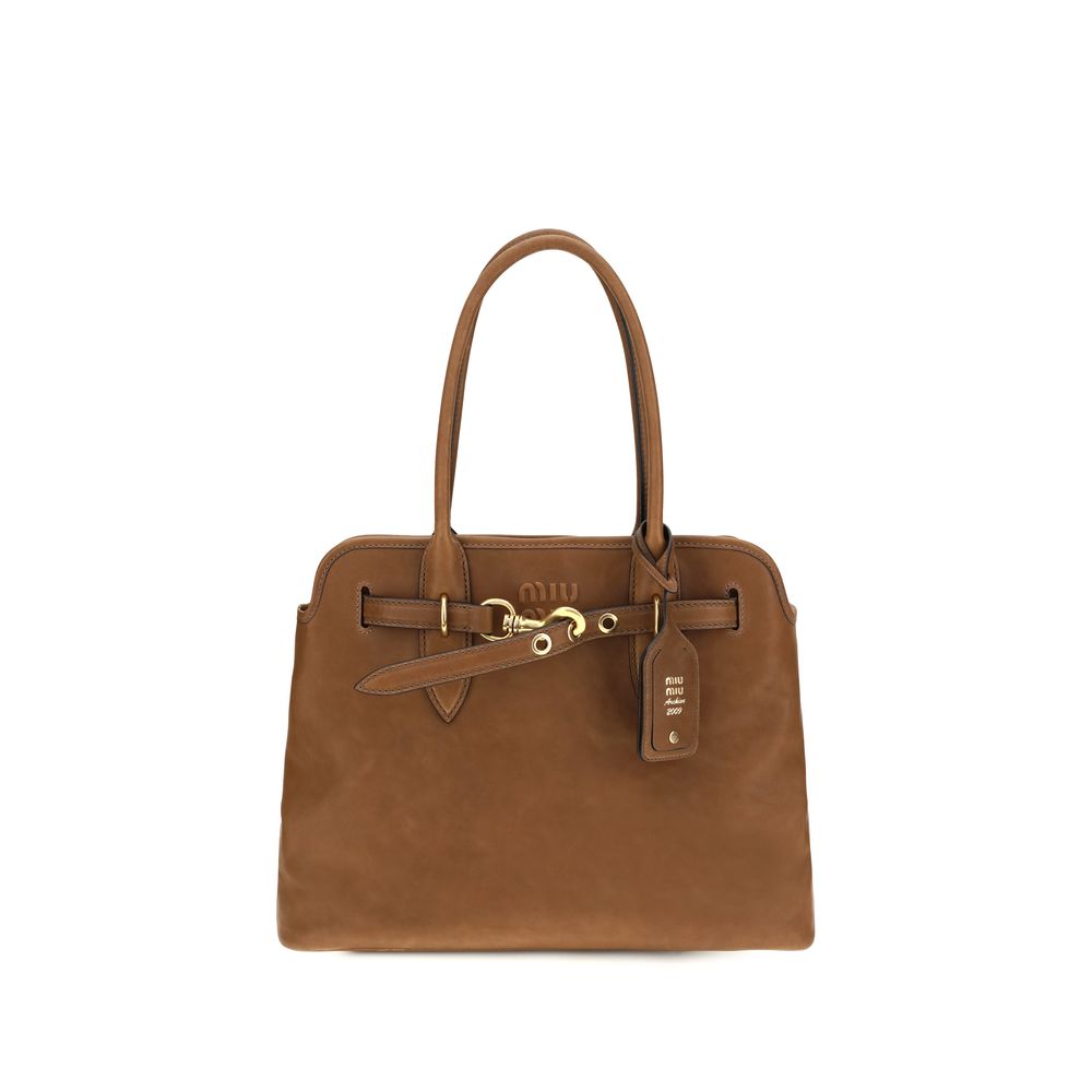 2026 New Arrival Miu Miu Brown Calf Leather Bos Taurus Shoulder Bag
