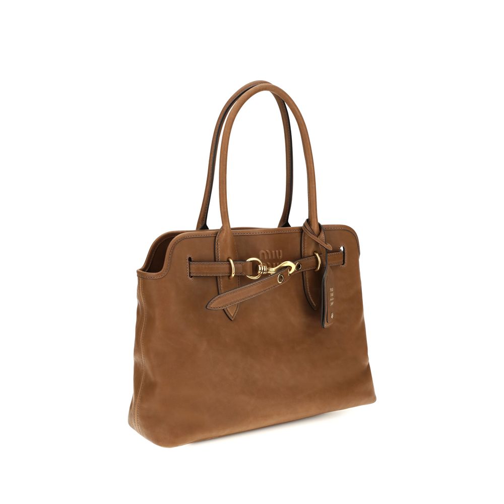 2026 New Arrival Miu Miu Brown Calf Leather Bos Taurus Shoulder Bag