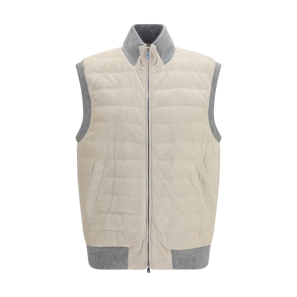 2026 New Arrival Brunello Cucinelli Beige Calf Leather Bos Taurus Sleeveless Jacket