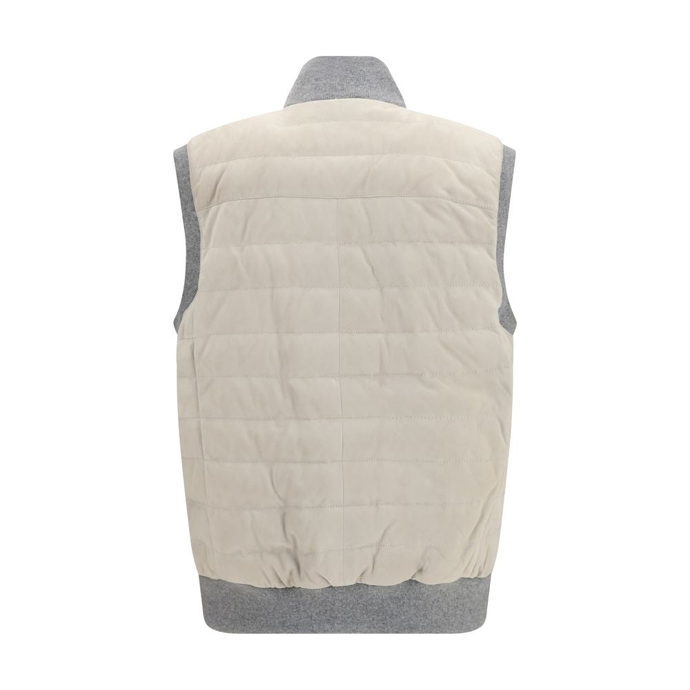 2026 New Arrival Brunello Cucinelli Beige Calf Leather Bos Taurus Sleeveless Jacket