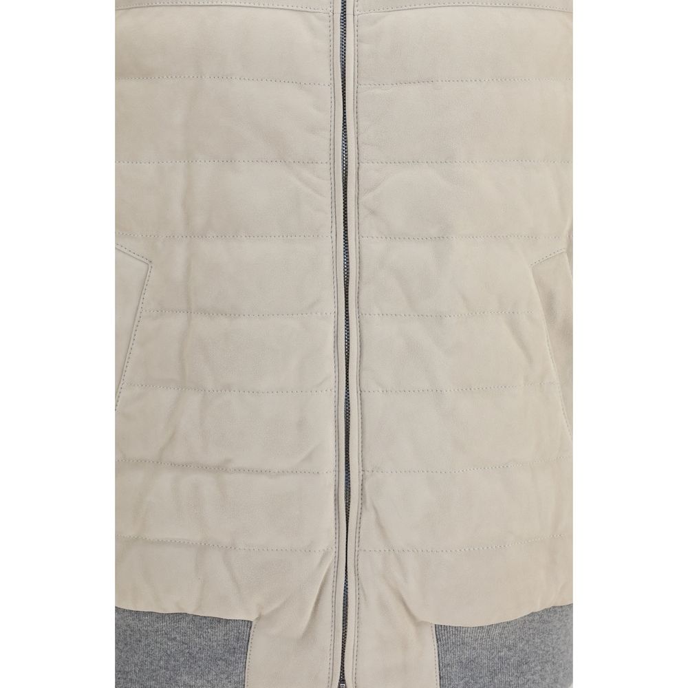 2026 New Arrival Brunello Cucinelli Beige Calf Leather Bos Taurus Sleeveless Jacket