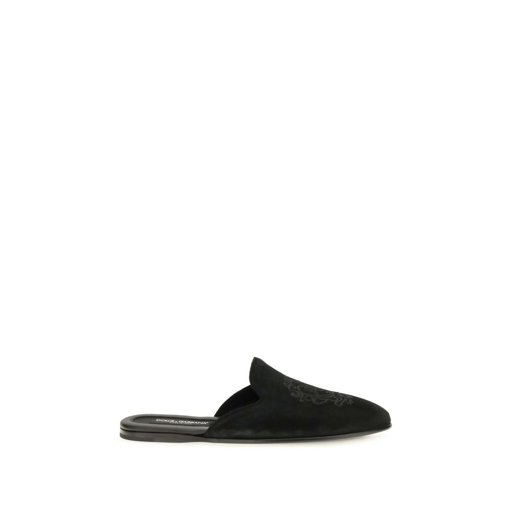 2026 New Arrival Dolce & Gabbana Black Calf Leather Bos Taurus Mules