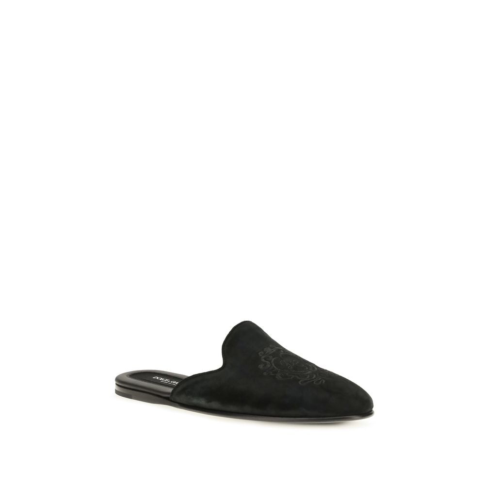 2026 New Arrival Dolce & Gabbana Black Calf Leather Bos Taurus Mules