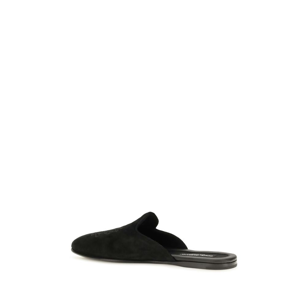 2026 New Arrival Dolce & Gabbana Black Calf Leather Bos Taurus Mules