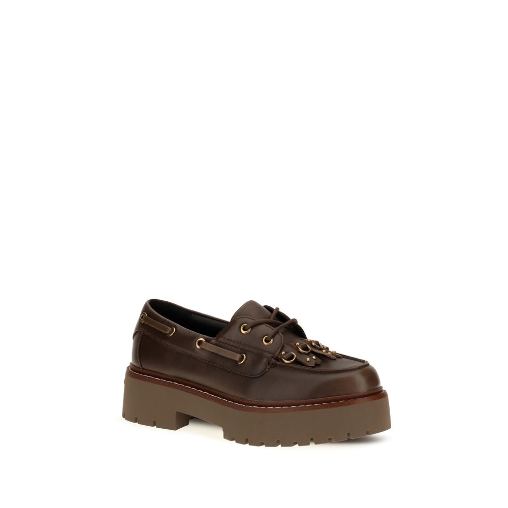 2026 New Arrival PINKO Brown Calf Leather Bos Taurus Platform Loafers