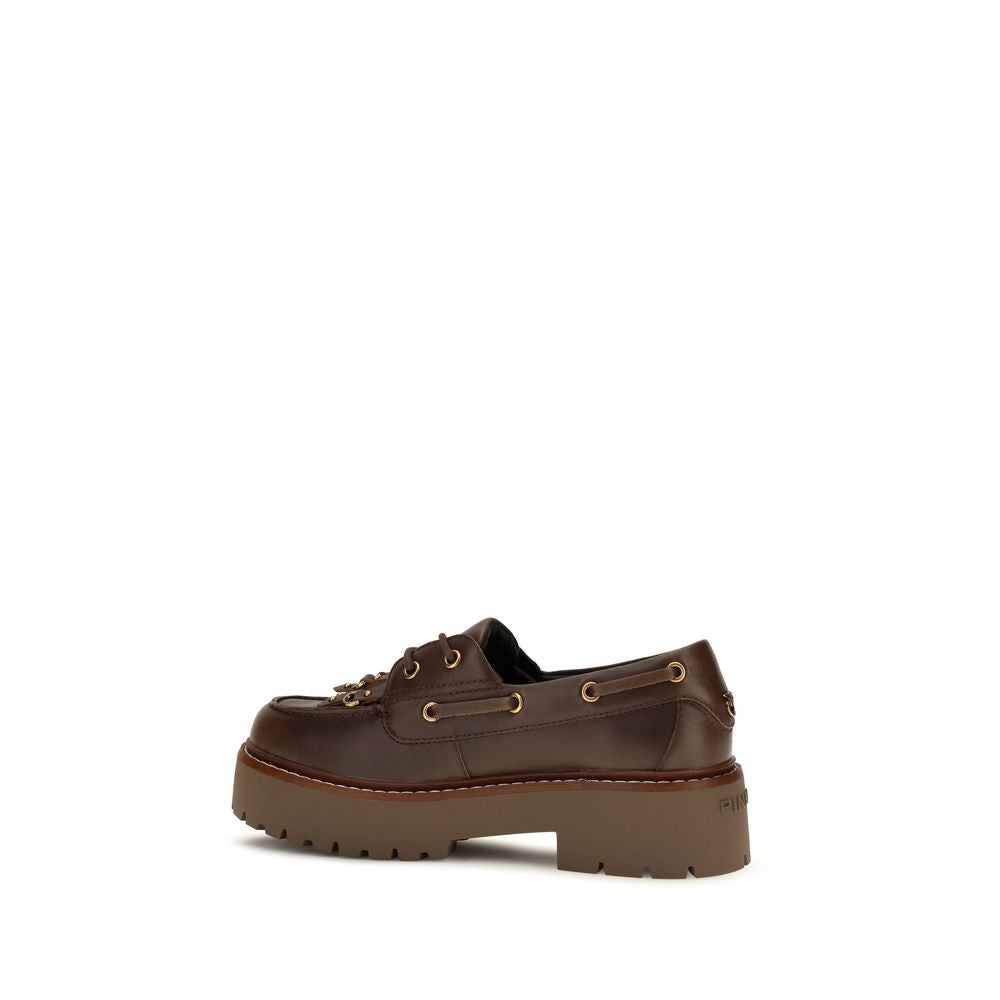 2026 New Arrival PINKO Brown Calf Leather Bos Taurus Platform Loafers