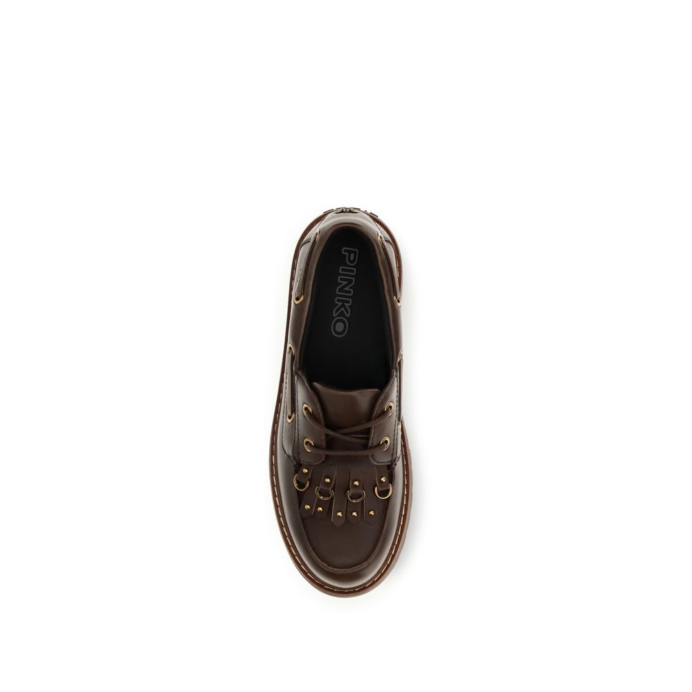 2026 New Arrival PINKO Brown Calf Leather Bos Taurus Platform Loafers