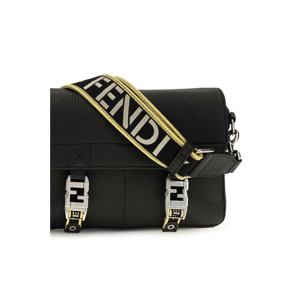 2026 New Arrival Fendi Black Calf Leather Bos Taurus Shoulder Bag